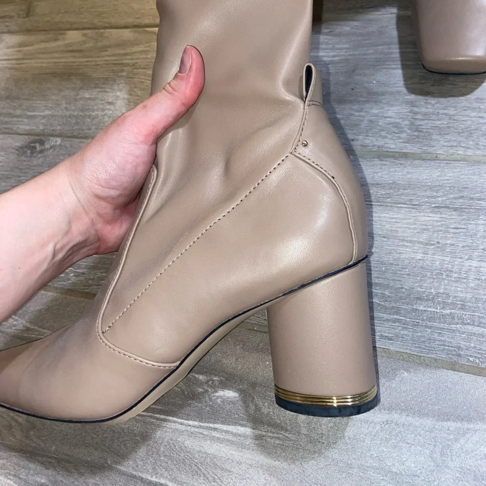 Franco Sarto Pisa Over the Knee Tan Boots with Gold Details 👢 size 8.5, Like New